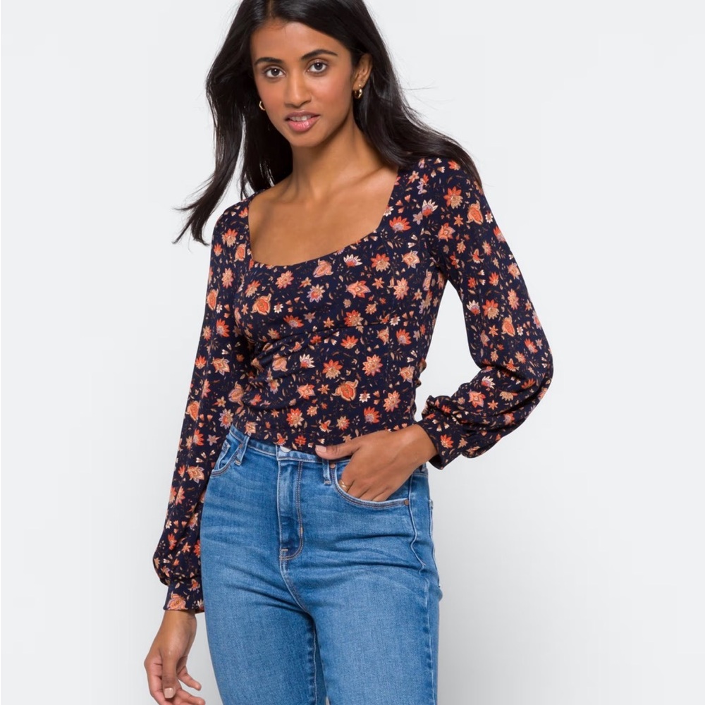 Lush Navy and Orange Floral Blouse